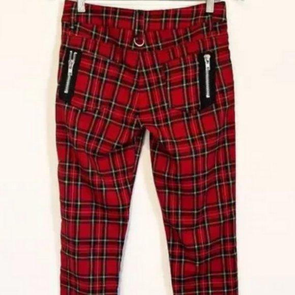 Tripp NYC Banned Alternative Punk Red Plaid Skinny Pants - Picture 2 of 6